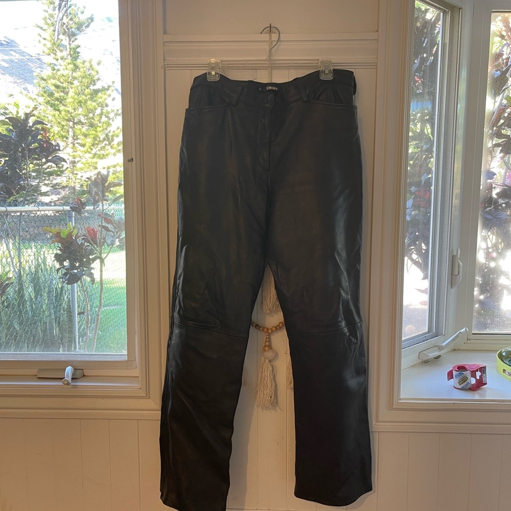 DKNY black leather jeans